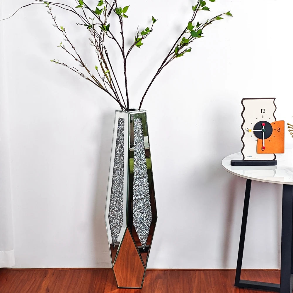 Crushed Diamond Mirrored Flower Vase Standing Large Size - Louie's Joint 