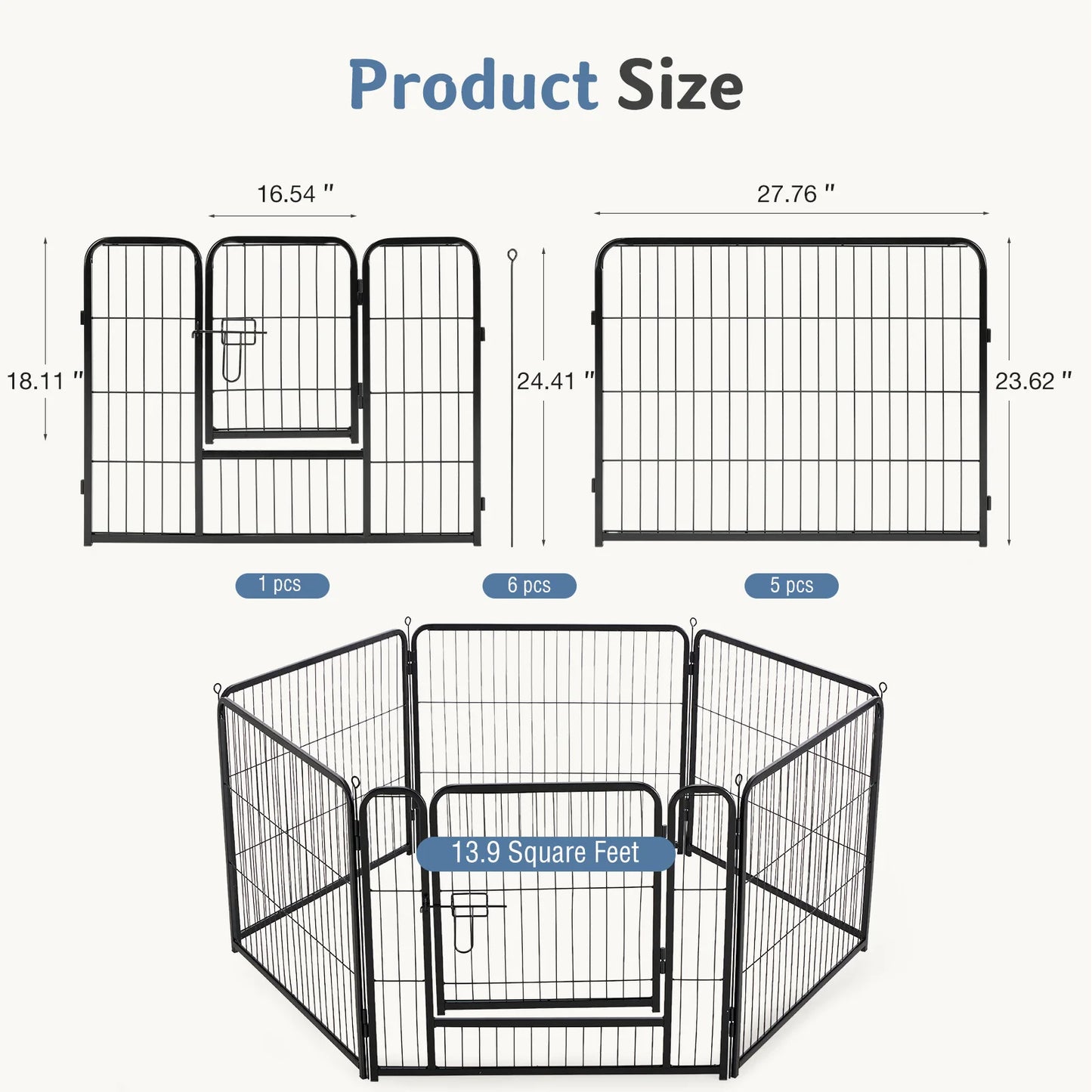 JHK 6 Panels Metal Dog Playpen Pet Fence 24 Inch to 40 Inch Foldable Large Dog Puppy Exercise for Yard Gate Camping Outdoor - Louie's Joint 