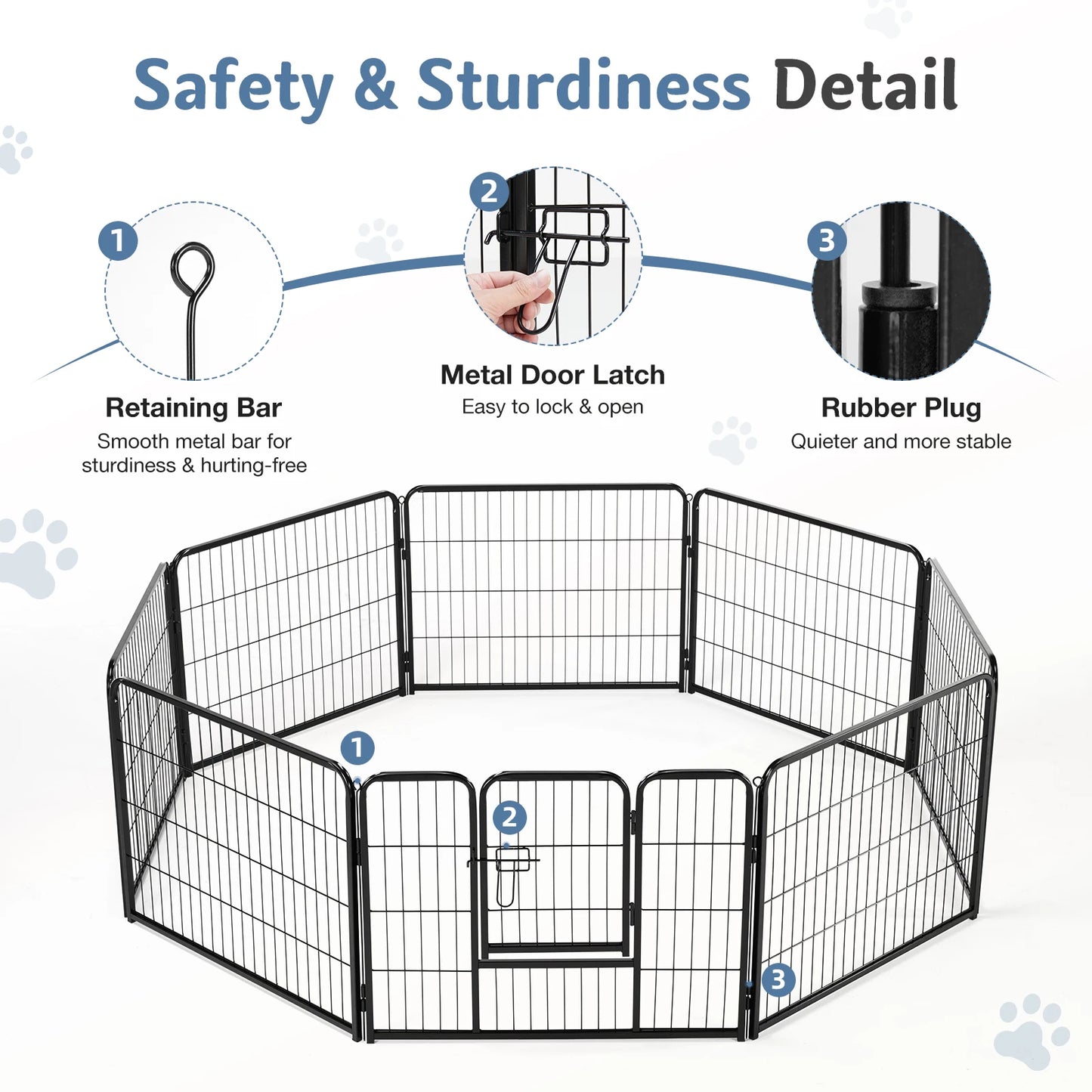 JHK Metal Dog Playpen 8 Panels Foldable Pet Fence Outdoor