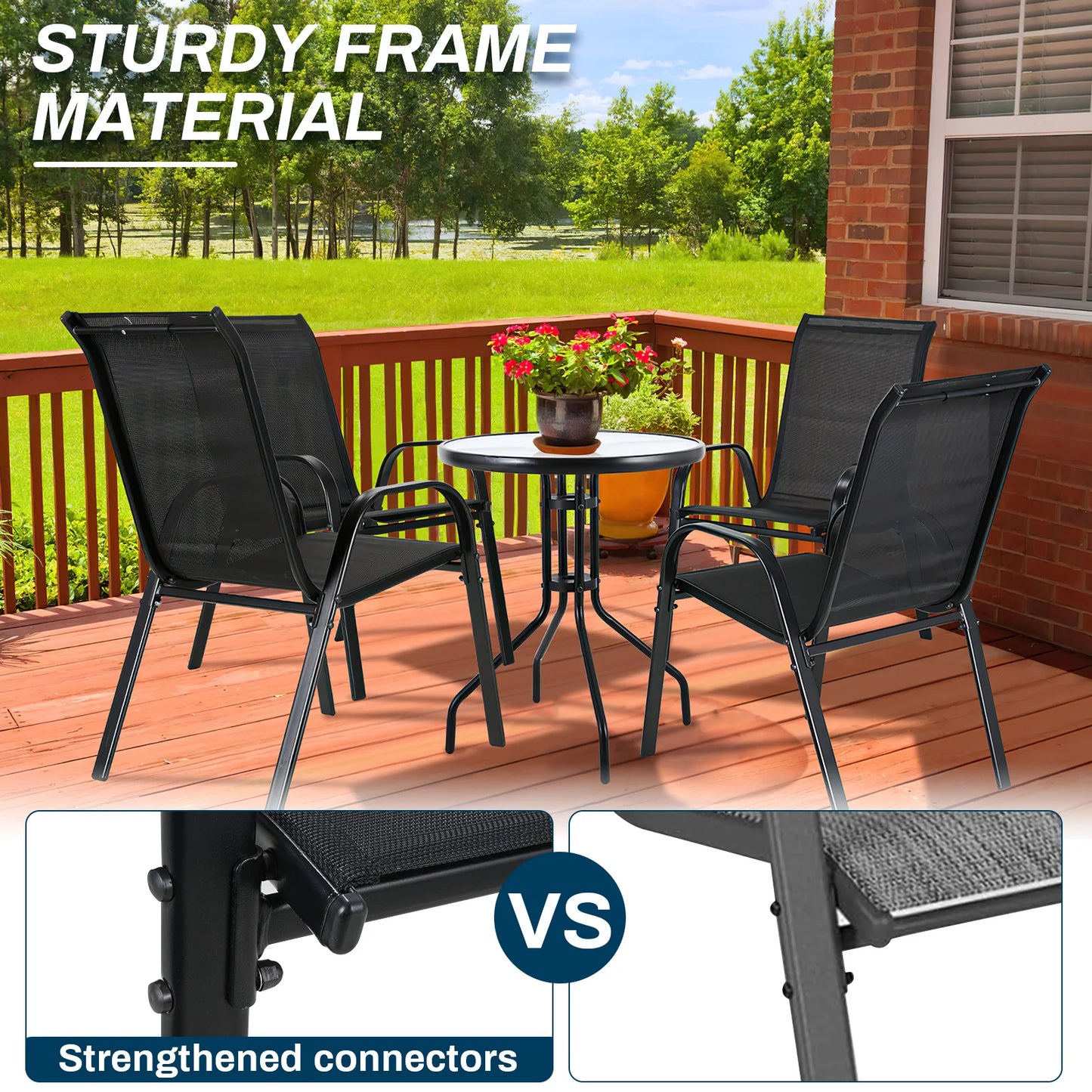 4PCS Garden Chairs Steel-iron+Teslin Fabric Folding High Back Balcony Chair Camping Chair Outdoor Seating Group Load 150kg Black - Louie's Joint 