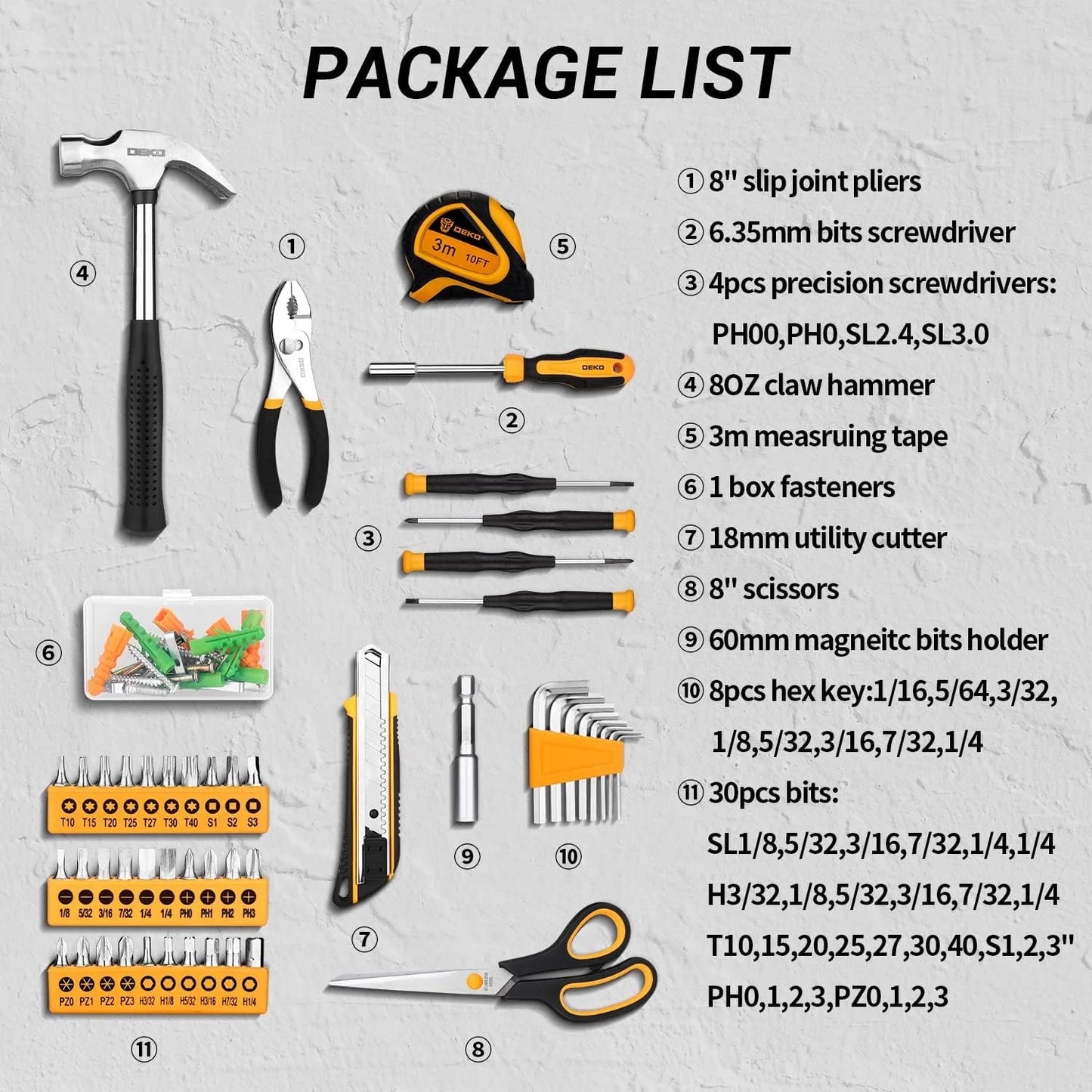 DEKO General Toolbox Kit With Plastic Case 50 Piece Set