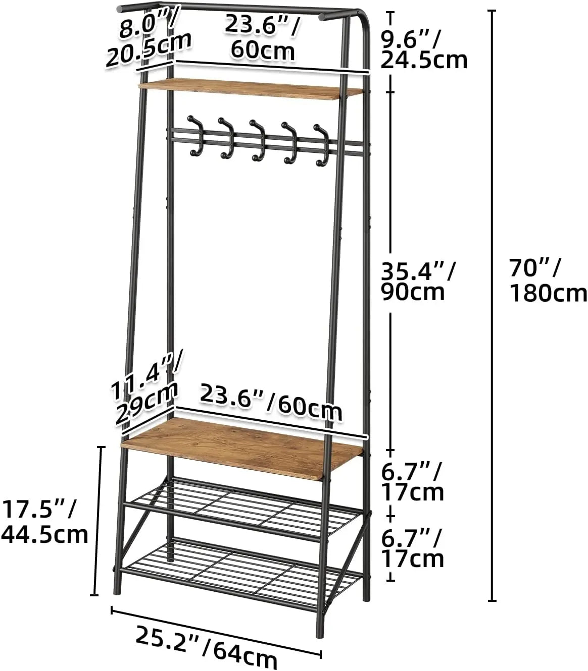 Coat Rack Hall Tree with Shoe Storage Bench, 4-in-1 Entryway Organizer Featuring 10 Hooks and 3 Tier Shoe Rack, Durable Metal Frame, Freestanding Storage Unit for Hallway, Single Row