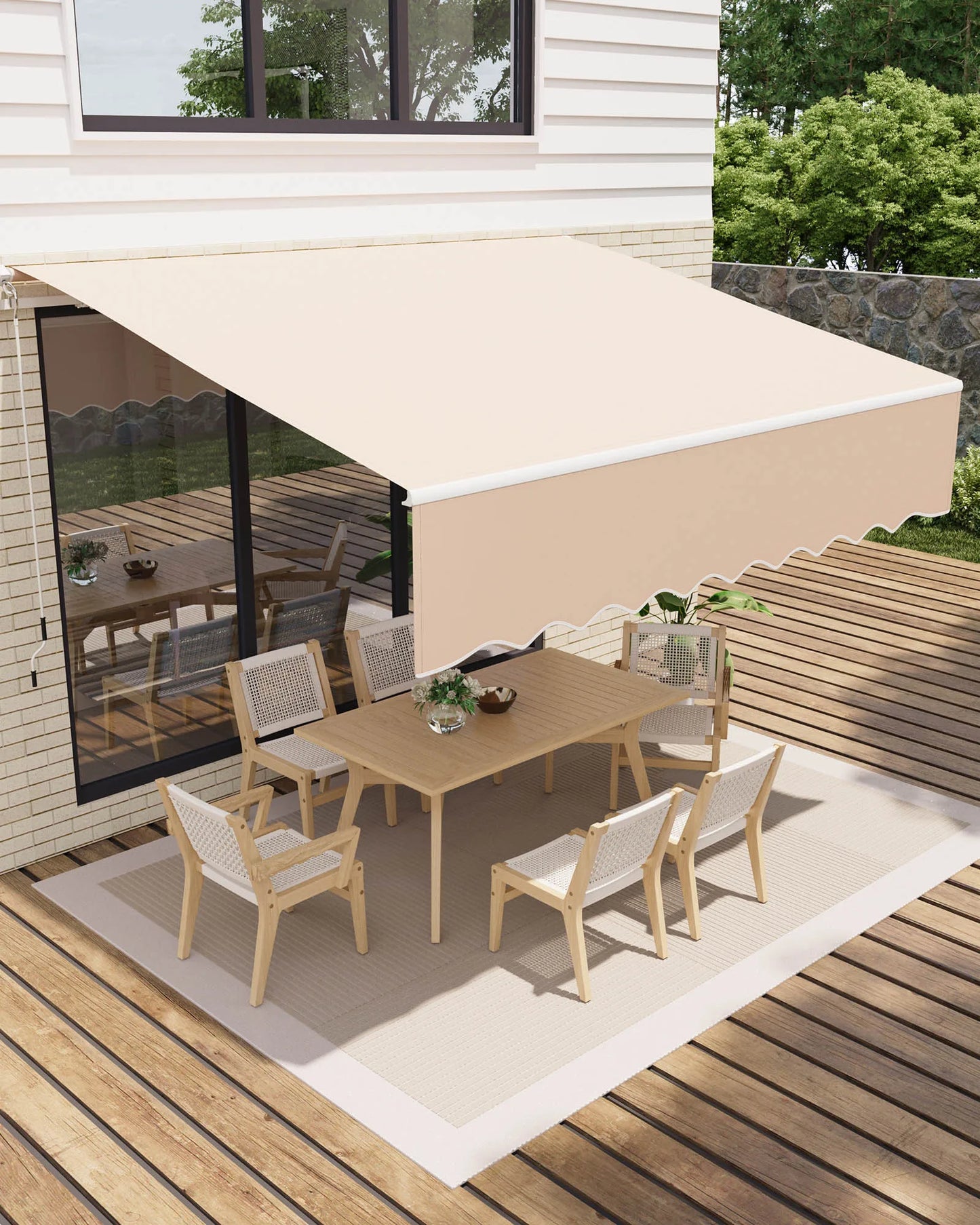 HiMISS Retractable Waterproof Patio Awning Manual Crank Aluminum Frame