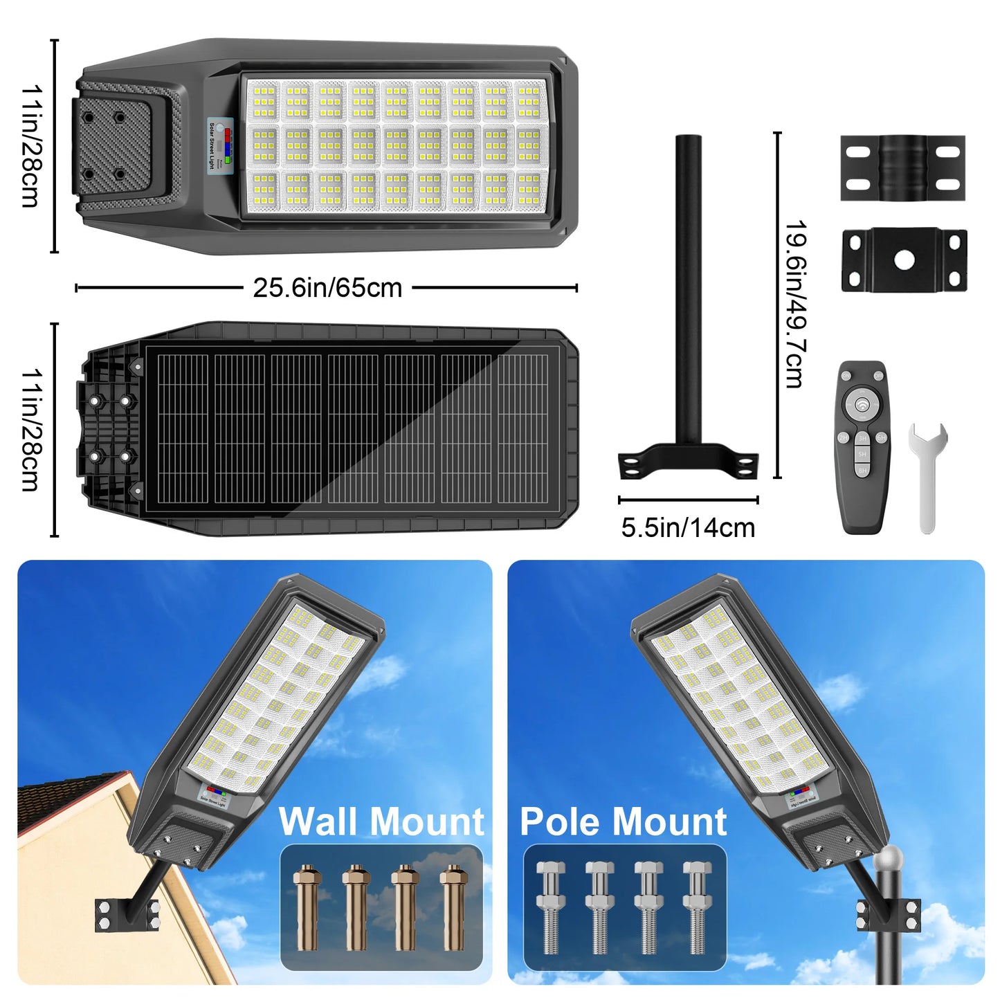 Outdoor waterproof solar light with motion sensor, timer, constant bright mode, dusk-to-dawn, for yard, parking lot, IP65 - Louie's Joint 