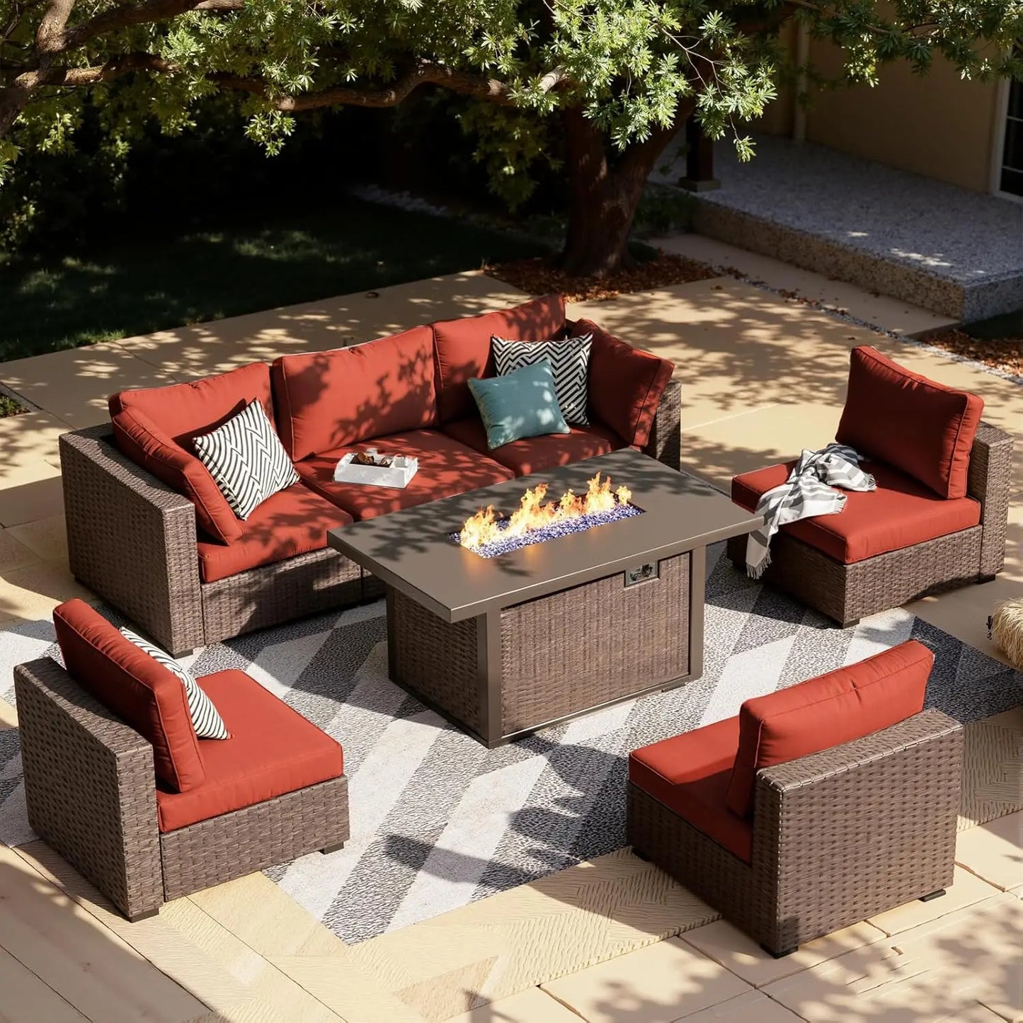 XIAOLANG Outdoor Patio Sectional Set With Fire Pit Table
