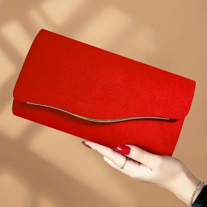 Red Glitter Evening Clutch Bag for Women, Envelope Formal Party Purse with Metal Trim, Elegant Handbag for Wedding Prom Banquet Dinner Occasions