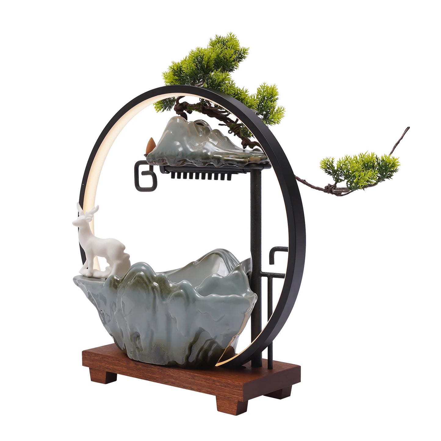 Bymaocar Decorative Water Fountain Tabletop Fountain LED Light Mist Effect Indoor Fountain Simulated Landscape Bonsai Tree Home Office Desk Decor Zen Relaxation Gift