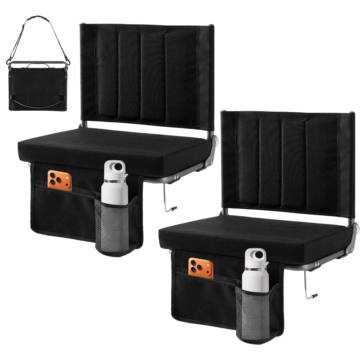 JHK Outdoor Foldable Seat with Back Support Wide Portable Lightweight Chairs with 3.15" Thick Padded Comfortable Seat For Picnic