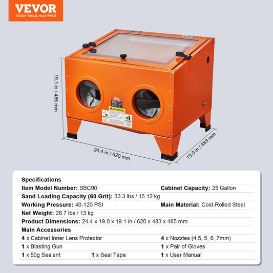 SucceBuy 25/40/60 Gallon Sandblasting Cabinet Portable Benchtop Sand Blaster with Blasting Gun Nozzles for Stain Rust Removal - Louie's Joint 