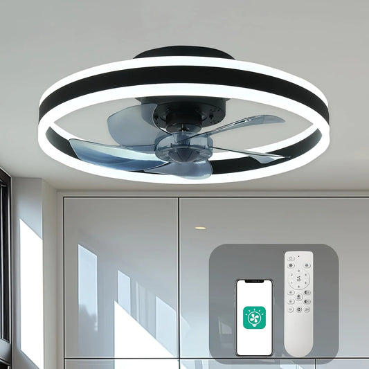 Ceiling Fan with Remote Control Flush Mount Modern Indoor 19.7" LED Dimmable Low Profile Ceiling Fans - Louie's Joint 