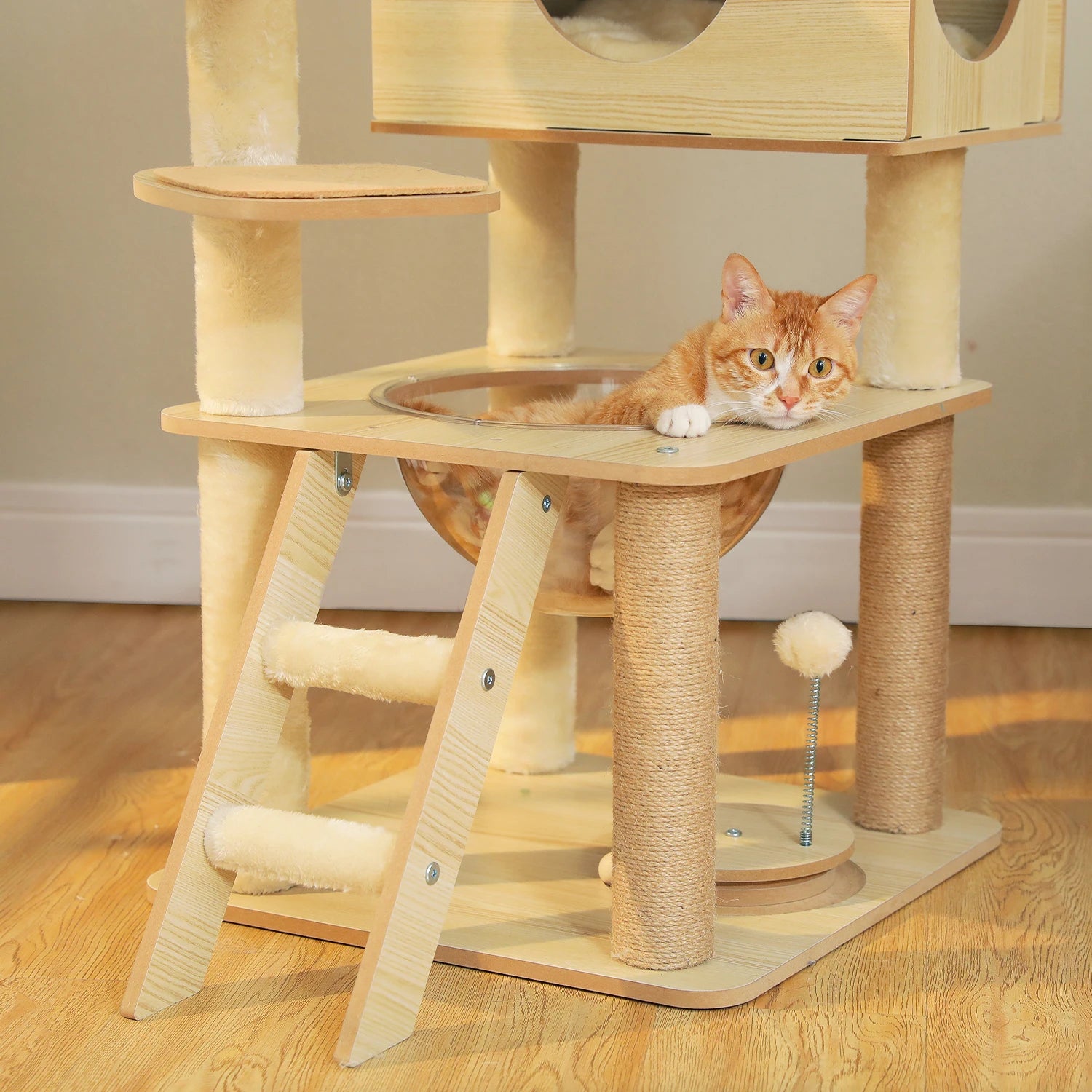 Multi-Level Cat Tree for Indoor Wood Cat Tower with Scratching Posts Spacious Condo Hammock Top Perch Cat Scratcher Cat Toys - Louie's Joint 