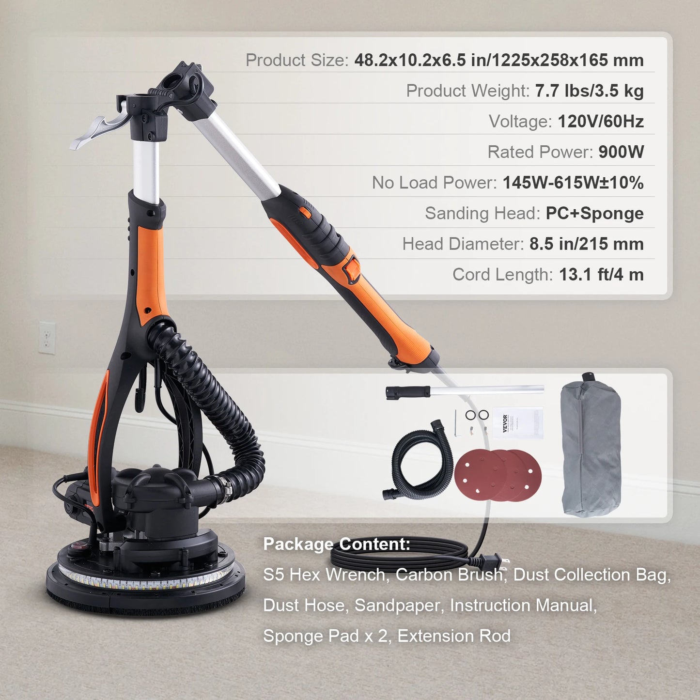 SucceBuy 900W Drywall Sander Brush Motor Electric Adjustable Variable Speed with Self-Suction Handle Wall Grinder Sander Machine - Louie's Joint 