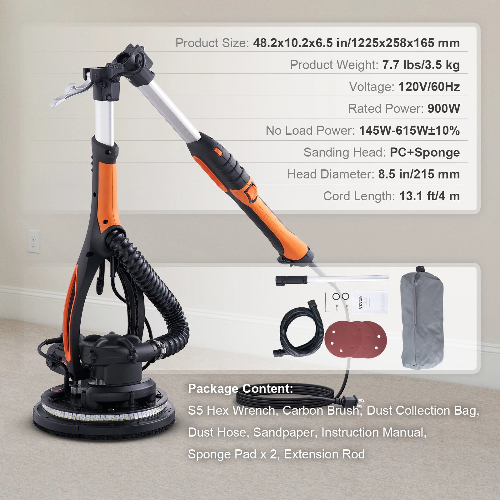 SucceBuy 900W Drywall Sander Brush Motor Electric Adjustable Variable Speed with Self-Suction Handle Wall Grinder Sander Machine - Louie's Joint 