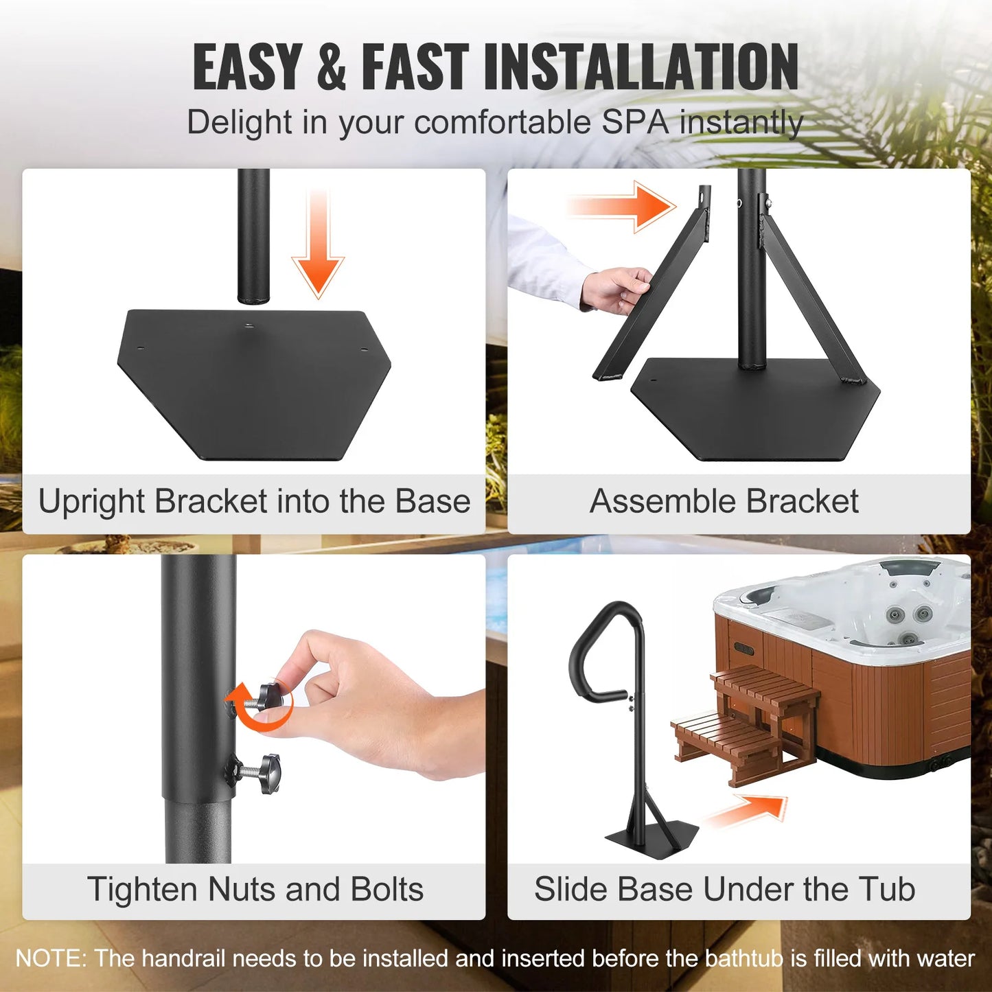 360 Rotatable Hot Tub Hand Rail With Slide-In Mount Base