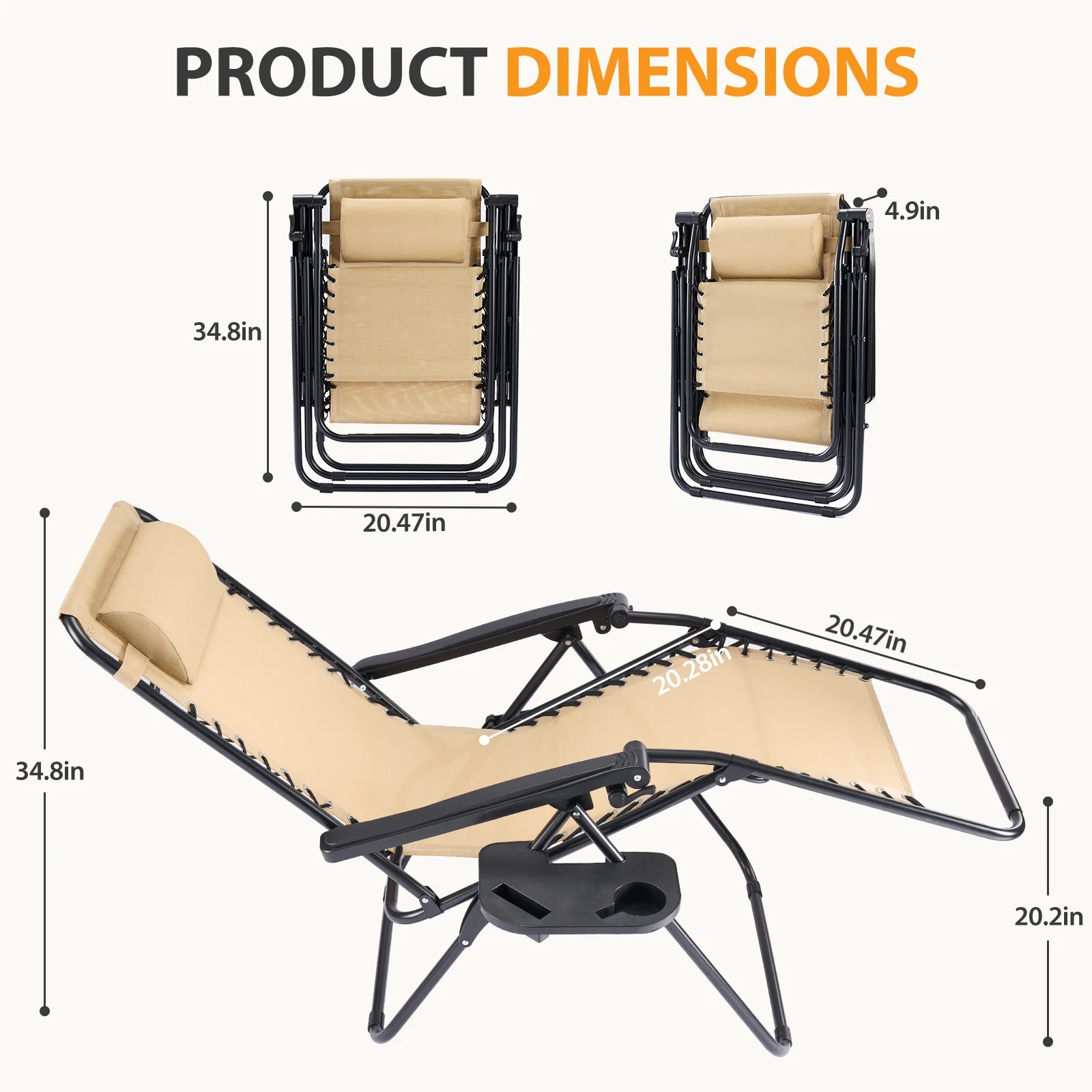 JHK Portable Zero Gravity Recliner Chairs Set of 2 Outdoor Garden Folding Lounge Chair with Cup Holder Trays Adjustable Pillow - Louie's Joint 