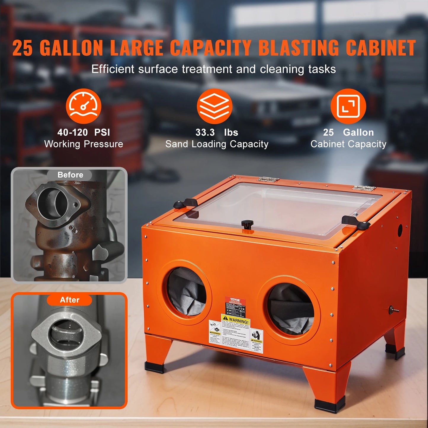 SucceBuy 25/40/60 Gallon Sandblasting Cabinet Portable Benchtop Sand Blaster with Blasting Gun Nozzles for Stain Rust Removal - Louie's Joint 