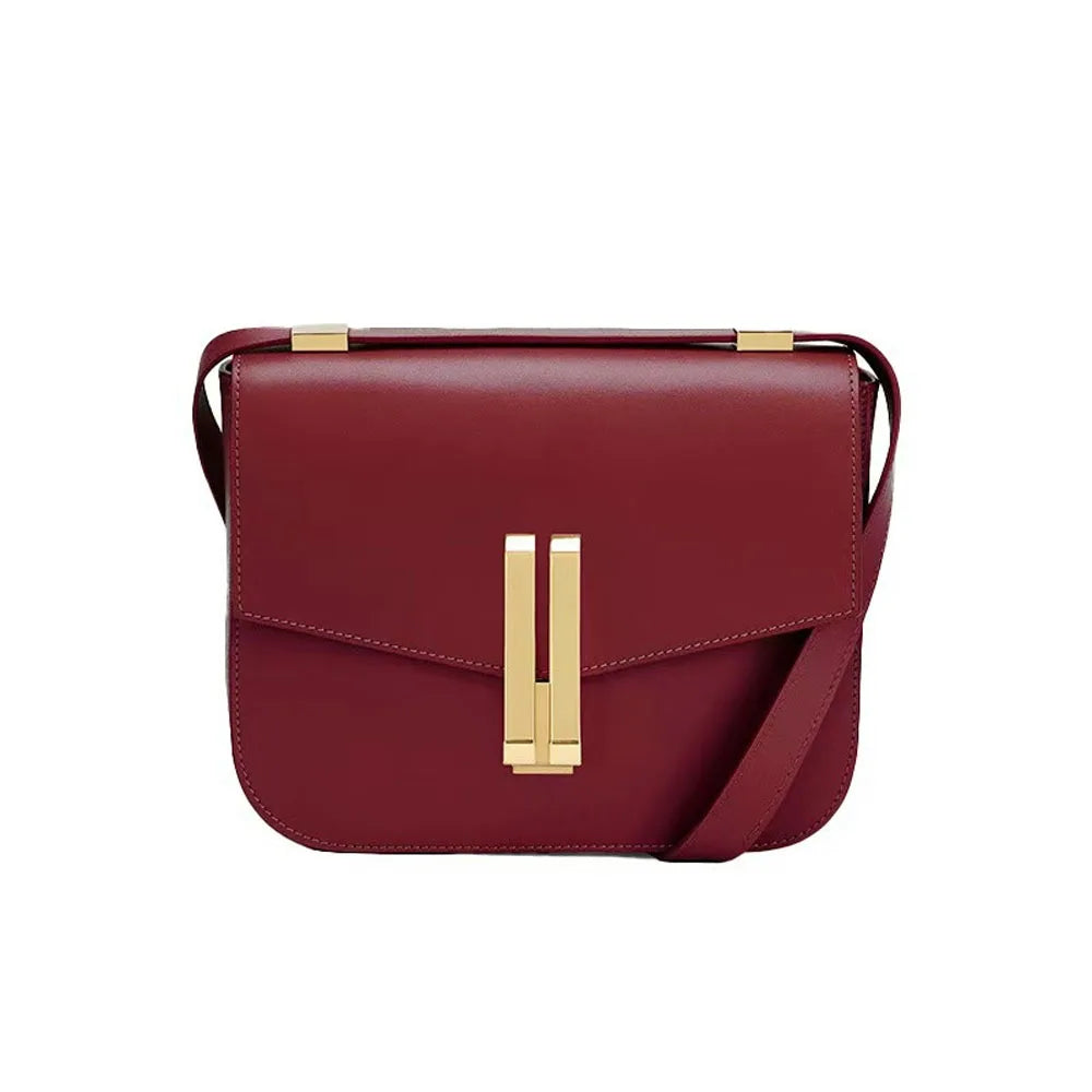 Viral  Vancouver Style Leather Crossbody Bag, Burgundy Minimalist Flap Shoulder Purse, Elegant Casual Work Handbag - Louie's Joint 