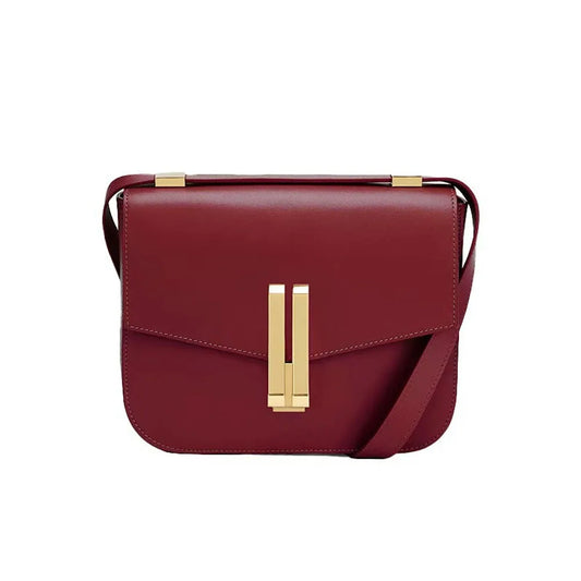 Viral  Vancouver Style Leather Crossbody Bag, Burgundy Minimalist Flap Shoulder Purse, Elegant Casual Work Handbag - Louie's Joint 
