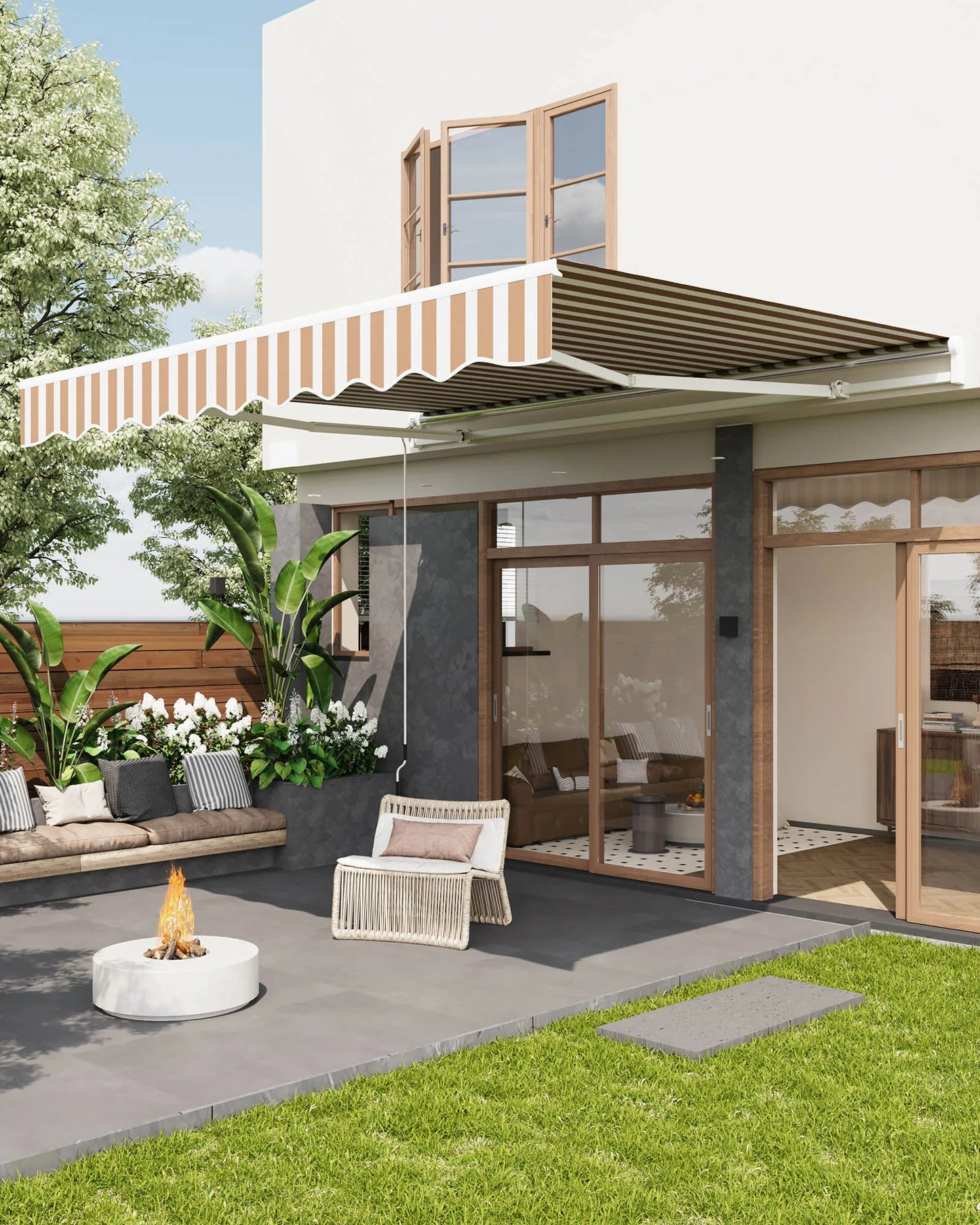 HiMISS Retractable Waterproof Patio Awning Manual Crank Aluminum Frame