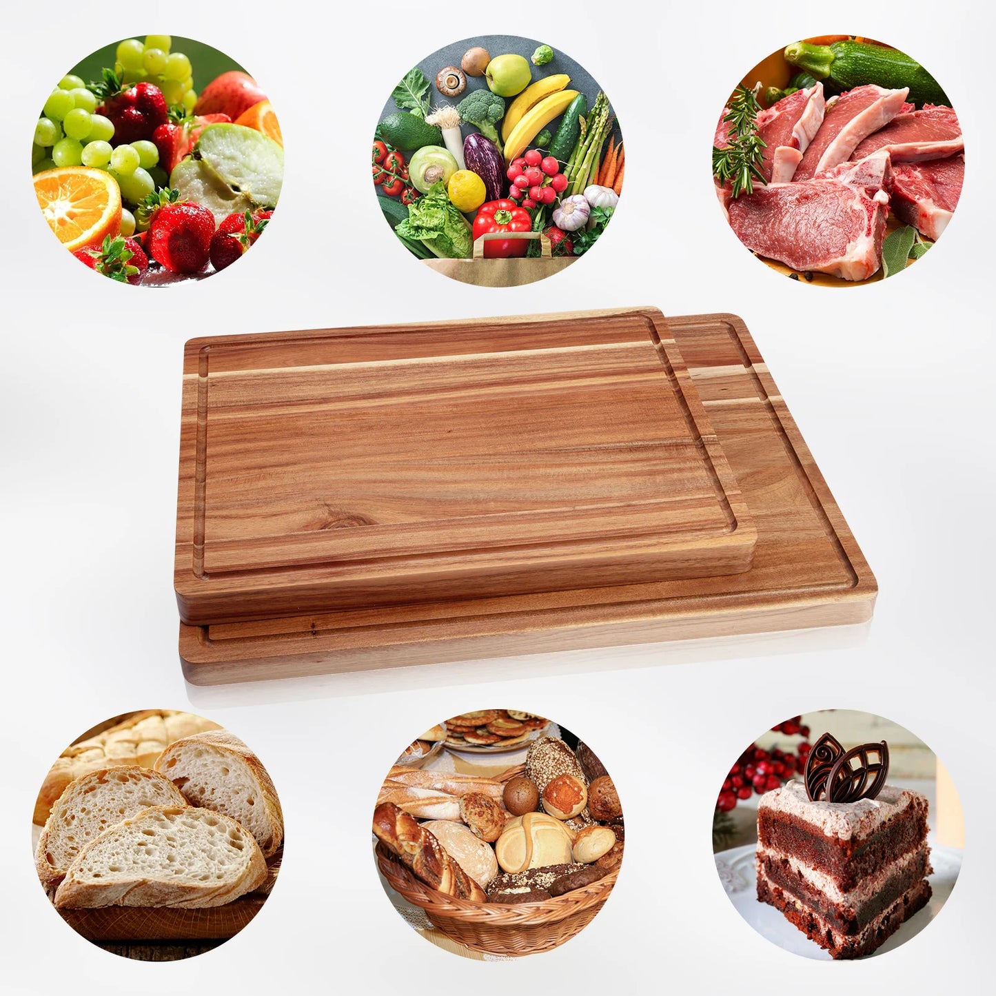 Extra Large Acacia Wood Cutting Board Thick Butcher Block Chopping Board with Side Handles for Meat Vegetables Fruit - Louie's Joint 