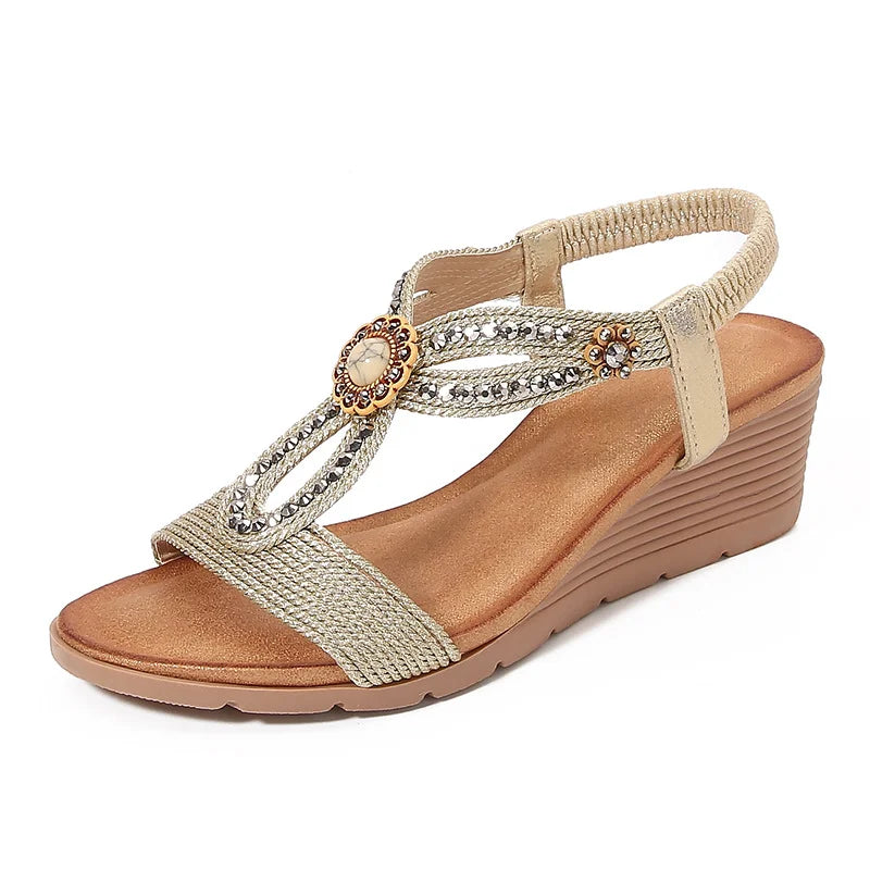 Platform Wedge Sandals For Women With Rhinestones Beach Shoes