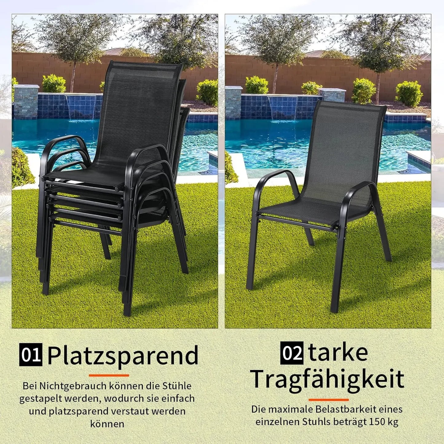 4PCS Garden Chairs Steel-iron+Teslin Fabric Folding High Back Balcony Chair Camping Chair Outdoor Seating Group Load 150kg Black - Louie's Joint 