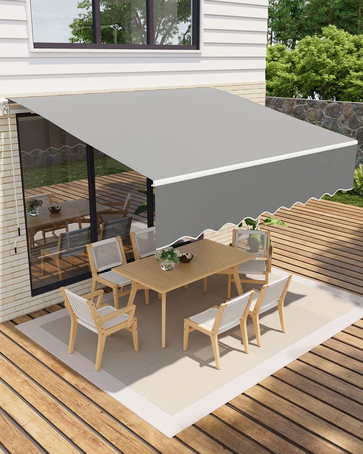 HiMISS Retractable Waterproof Patio Awning Manual Crank Aluminum Frame