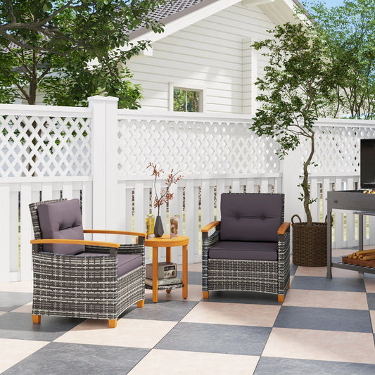 3 Pieces Wicker Patio Bistro Set Outdoor with Cushions, Gray - Louie's Joint 
