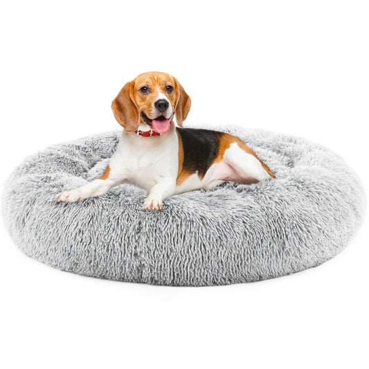 JHK Calming Dog Bed for Medium to Large Dogs Washable Large Pet Bed Anti-Slip Round Fluffy Plush Faux Fur Dog Bed - Louie's Joint 