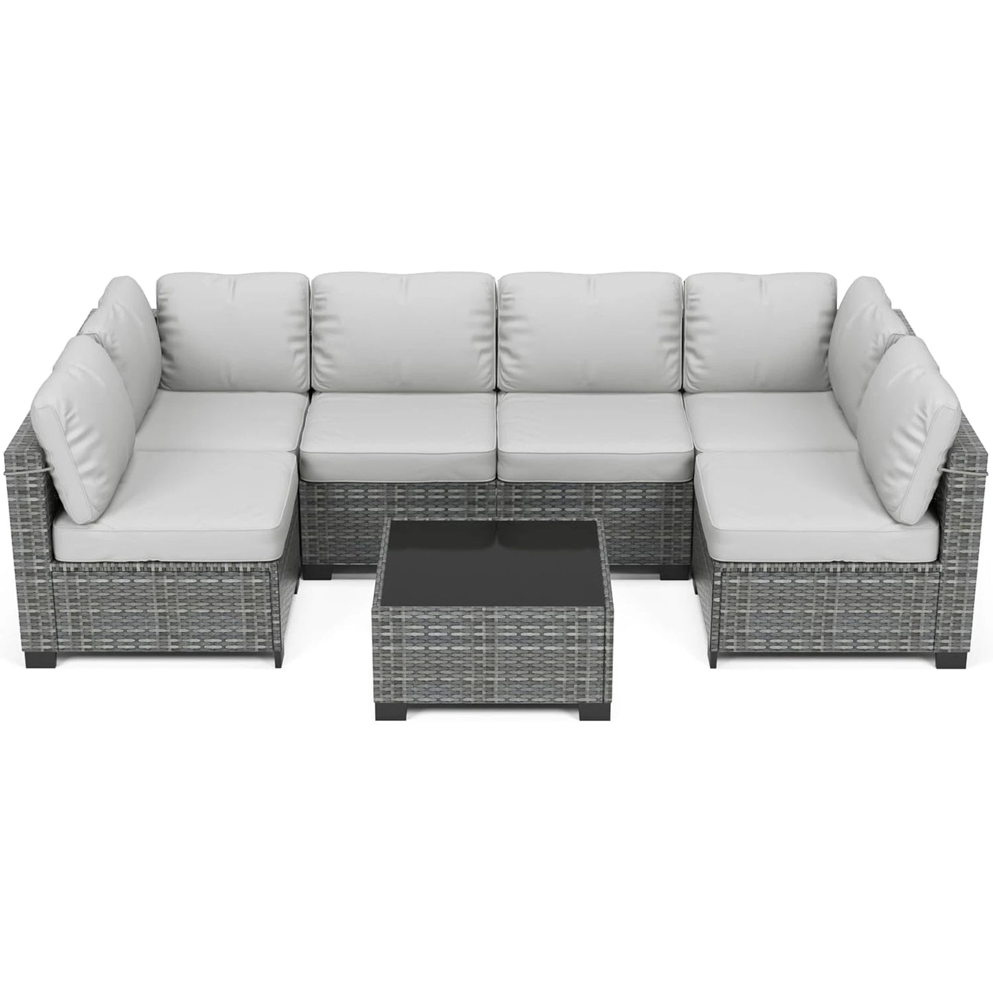 7-Piece Modular Outdoor Furniture Set, PE Rattan Wicker Sectional Modular Conversation Sofa Set, Perfect For Garden Balcony - Louie's Joint 
