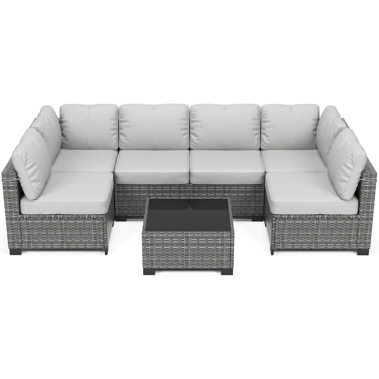 7-Piece Modular Outdoor Furniture Set, PE Rattan Wicker Sectional Modular Conversation Sofa Set, Perfect For Garden Balcony - Louie's Joint 