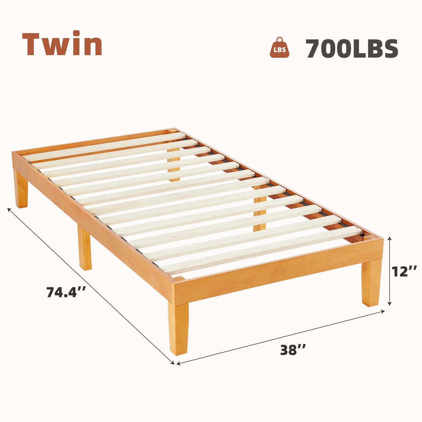 JHK All Size Solid Wood Bed Frame with Sturdy Wood Slat Support No Box Spring Needed Easy Assembly Eco-Friendly For Living Room - Louie's Joint 
