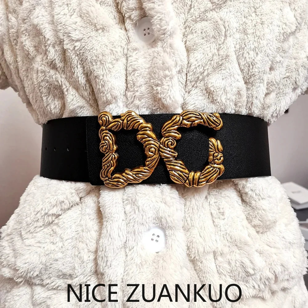 Women's Leather Belt, A Luxurious Italian Brand Women's Belt, Suitable for Pairing with Jeans, Can Also Be Matched with Skirts. This Fashionable Wide Belt Is A Slimming and Versatile Style. New Summer 2026 Model.