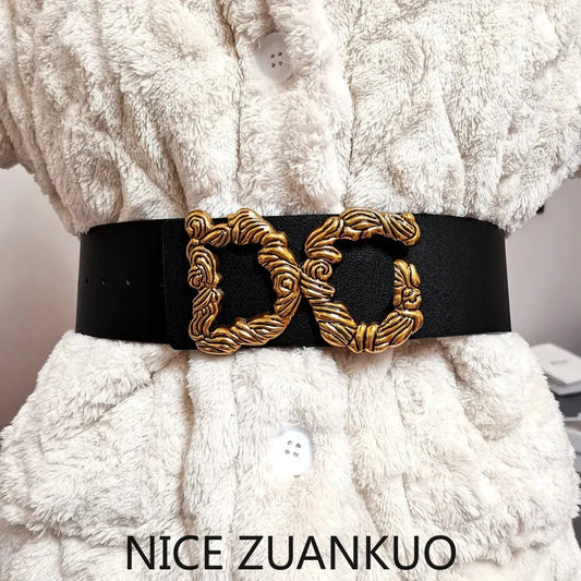 Women's Leather Belt, A Luxurious Italian Brand Women's Belt, Suitable for Pairing with Jeans, Can Also Be Matched with Skirts. This Fashionable Wide Belt Is A Slimming and Versatile Style. New Summer 2026 Model.