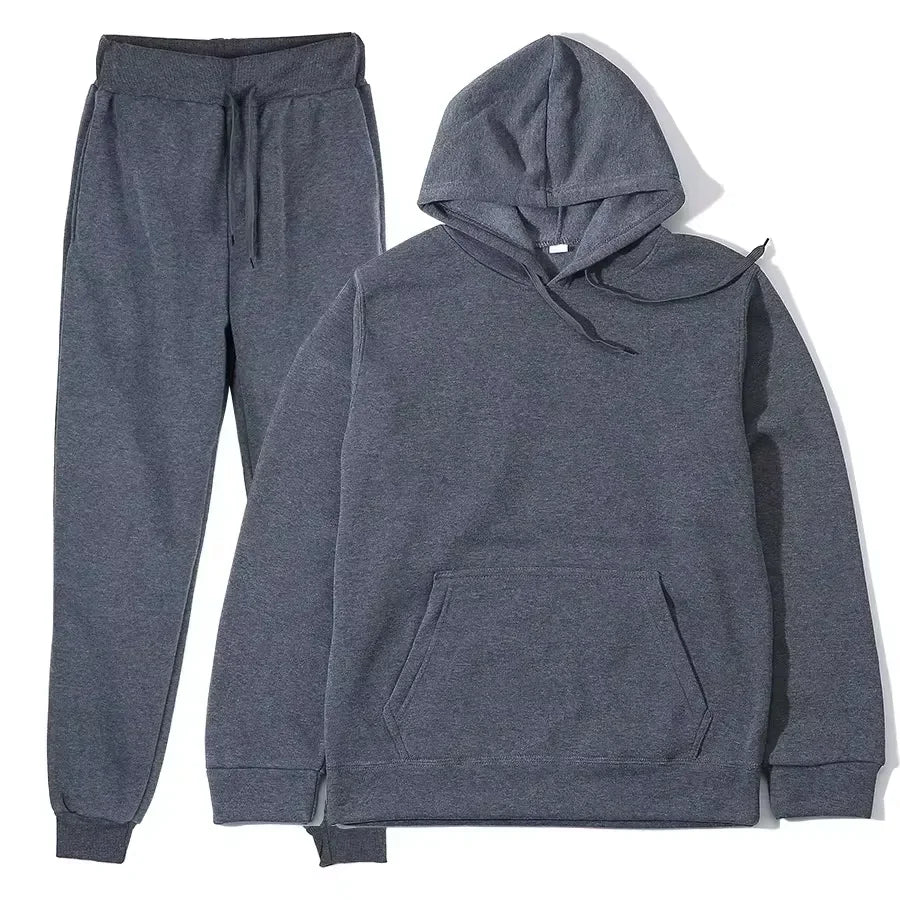 Winter Women Tracksuit Two Piece Set With Hooded Sweatshirt
