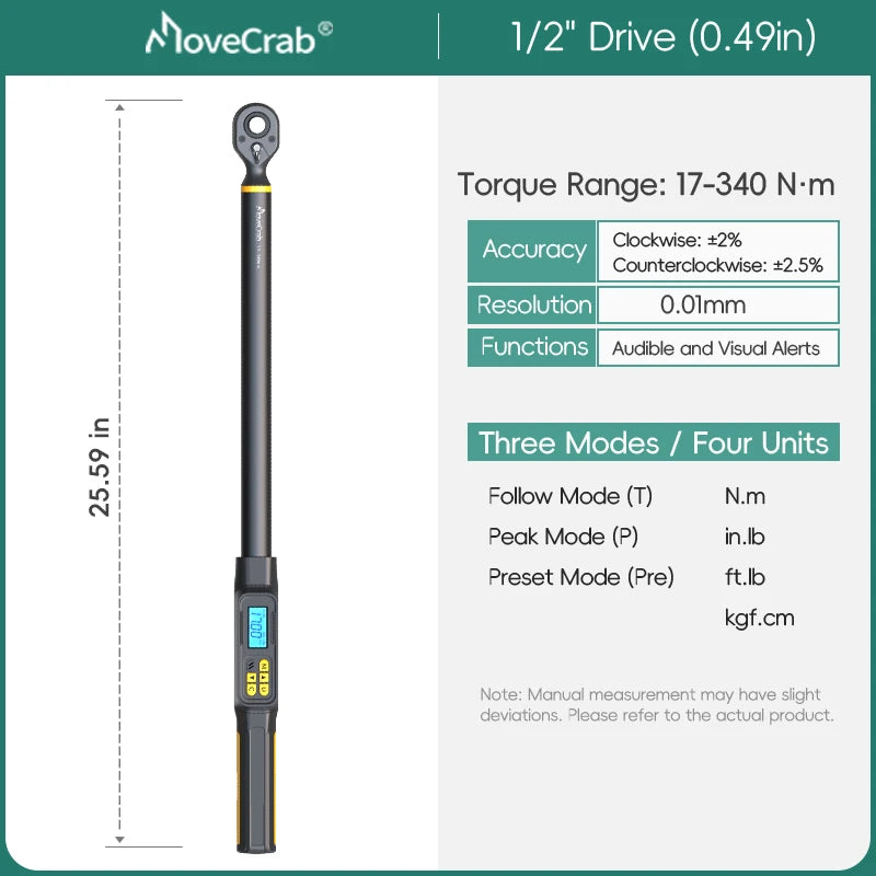 MoveCrab Digital Torque Wrench 1 To 340 Nm Preset Alerts