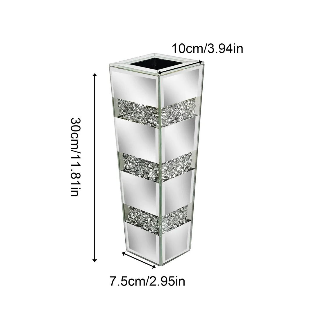 Modern Floor Vase Mirrored Silver Standing Flower Vase With Crystals