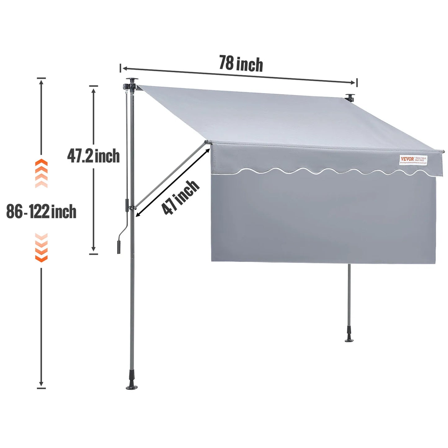 SucceBuy Manual Retractable Awning Outdoor Awning Retractable Sun Shade Water-Resistant Polyester Patio Door Window for Backyard - Louie's Joint 