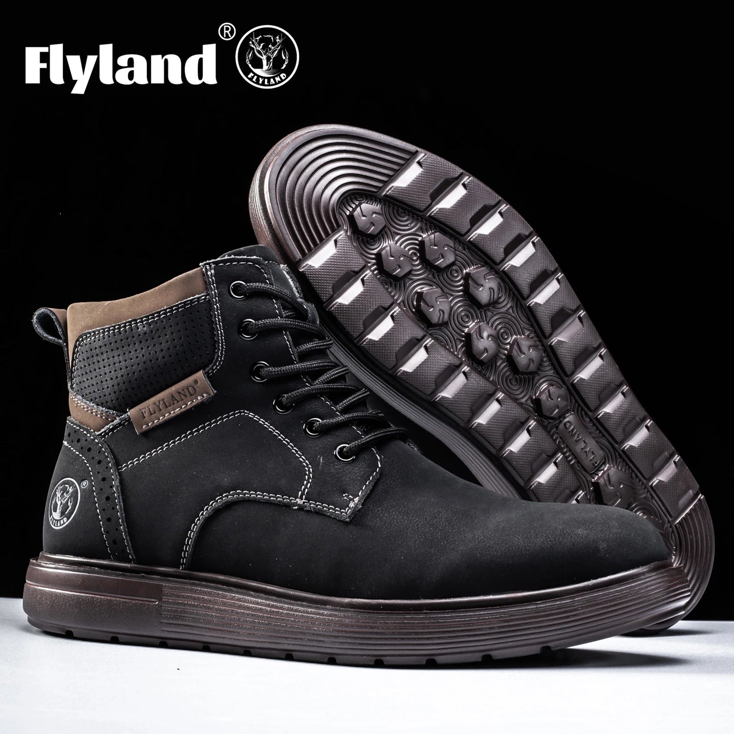 FLYLAND Men's Fashion Vintage Classical Genuine Leather Handmade Chukka Boots Daily Casual Work Office Shoes