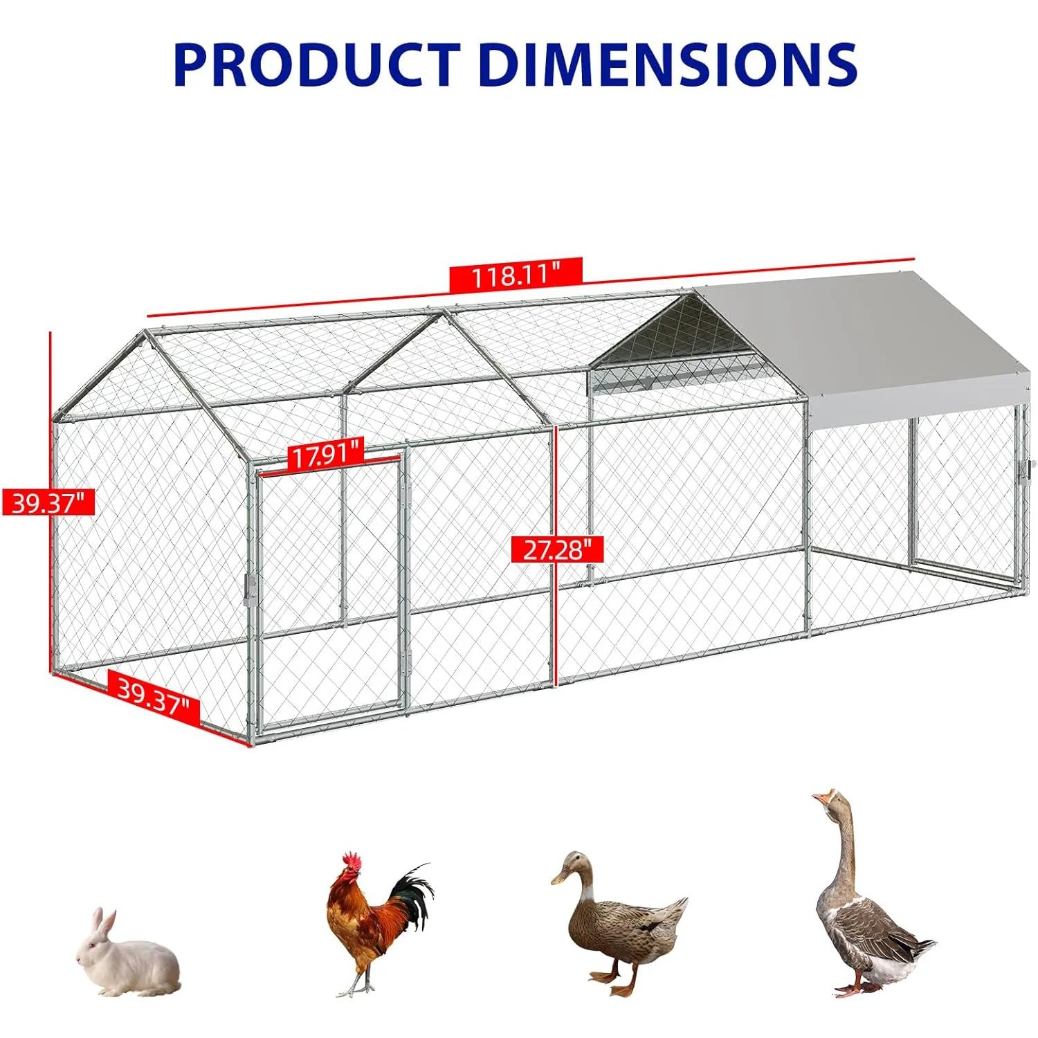 Portable Metal Chicken Coop 120x40x40in Chicken Run For Yard With Anti-UV Waterproof Cover, Poultry Cage For Ducks Rabbits - Louie's Joint 