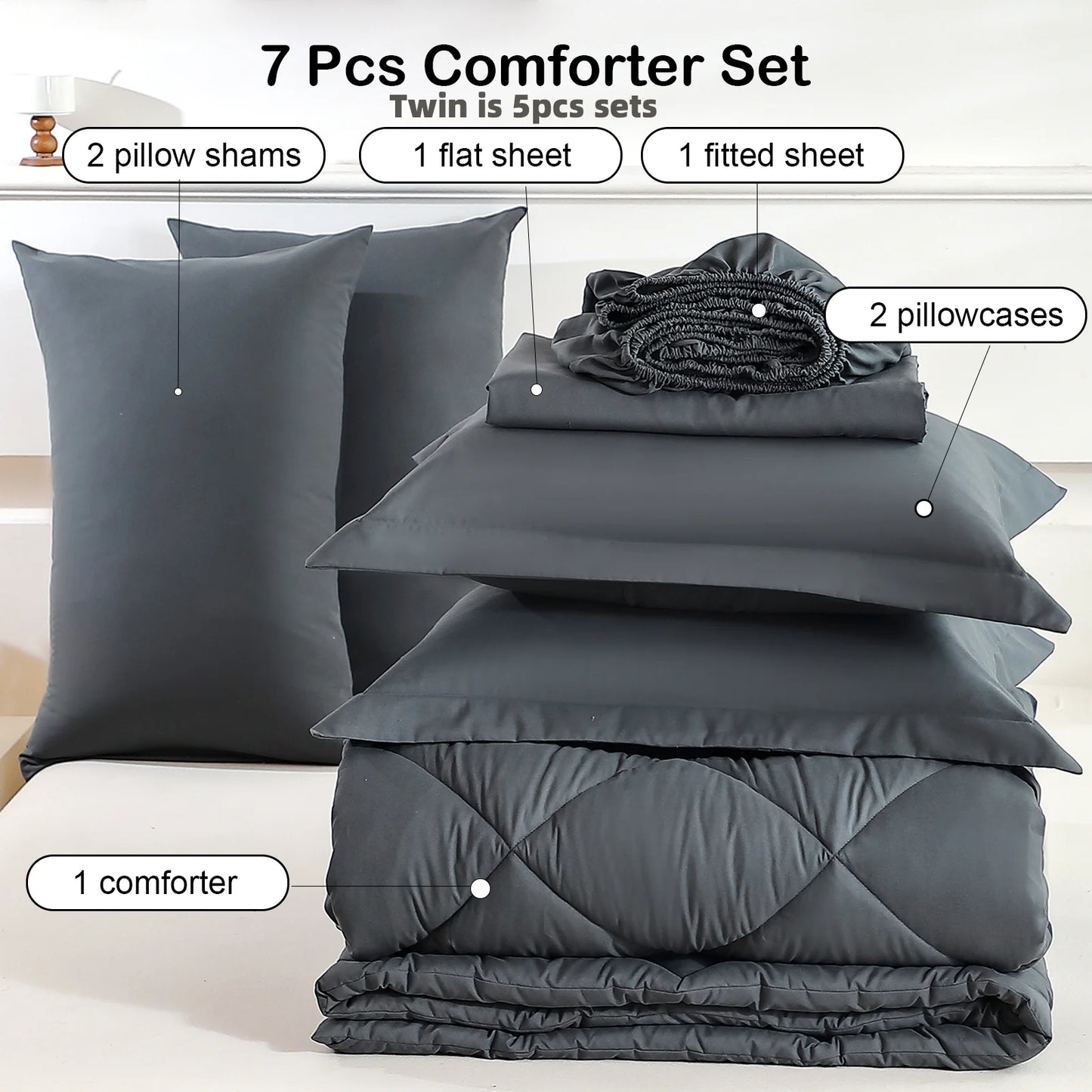 EasYum Seven Piece Bedding Set 100 Percent Polyester Comforter