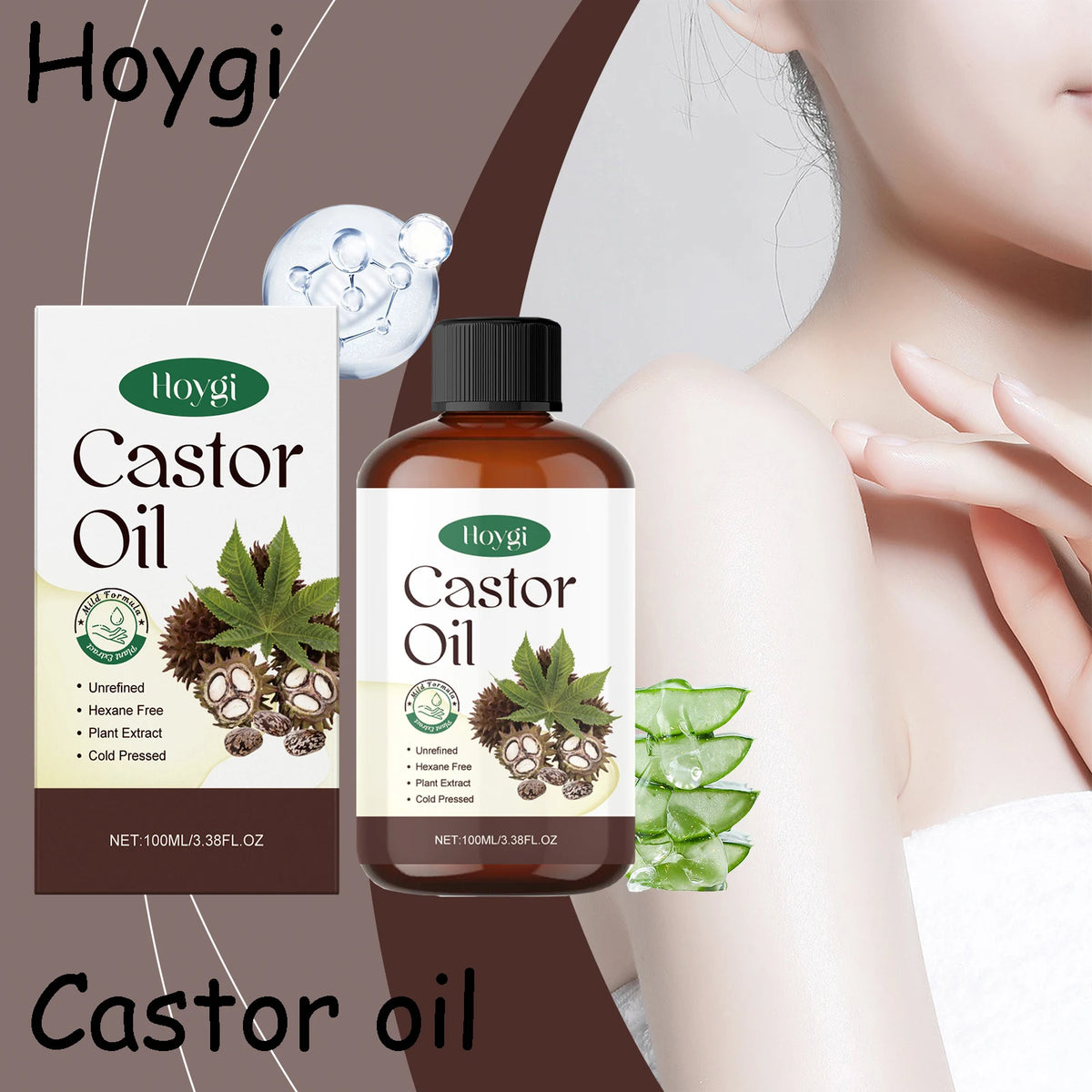 Hoygi Castor Oil Body Care Oil Nourishing Skin and Scalp Moisturizing Massage Hair and Body Improve Skin Texture Body Care Oil