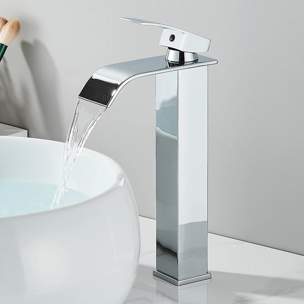 Rozin Brass Basin Faucet Deck Mounted Single Lever Waterfall Tap