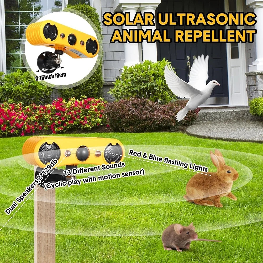 Outdoor Waterproof Solar Motion Alarm Detector, Solar Infrared Detector 130dB 13 Sound Siren Alarm Lights, Security Alarm Sensor