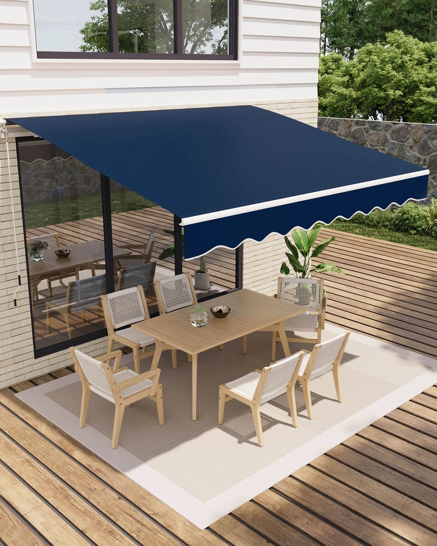 HiMISS Retractable Waterproof Patio Awning Manual Crank Aluminum Frame