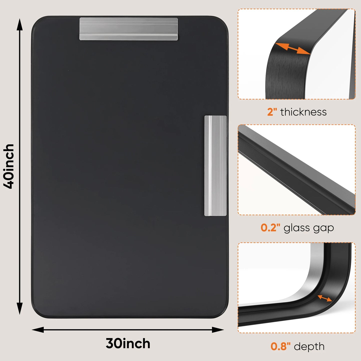 JHK Matte Metal Framed Bathroom Mirror for Wall,Vanity Rectangle Rounded Corner Tempered Glass Mirror,Clear Reflection,Modern