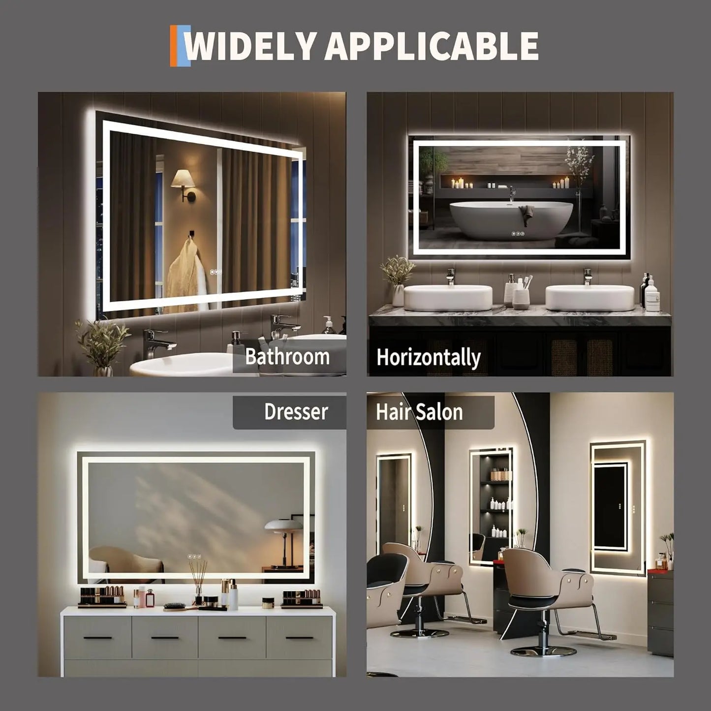 TWISTER.CK LED Bathroom Mirror With Memory Stepless Dimmable Front And Backlit