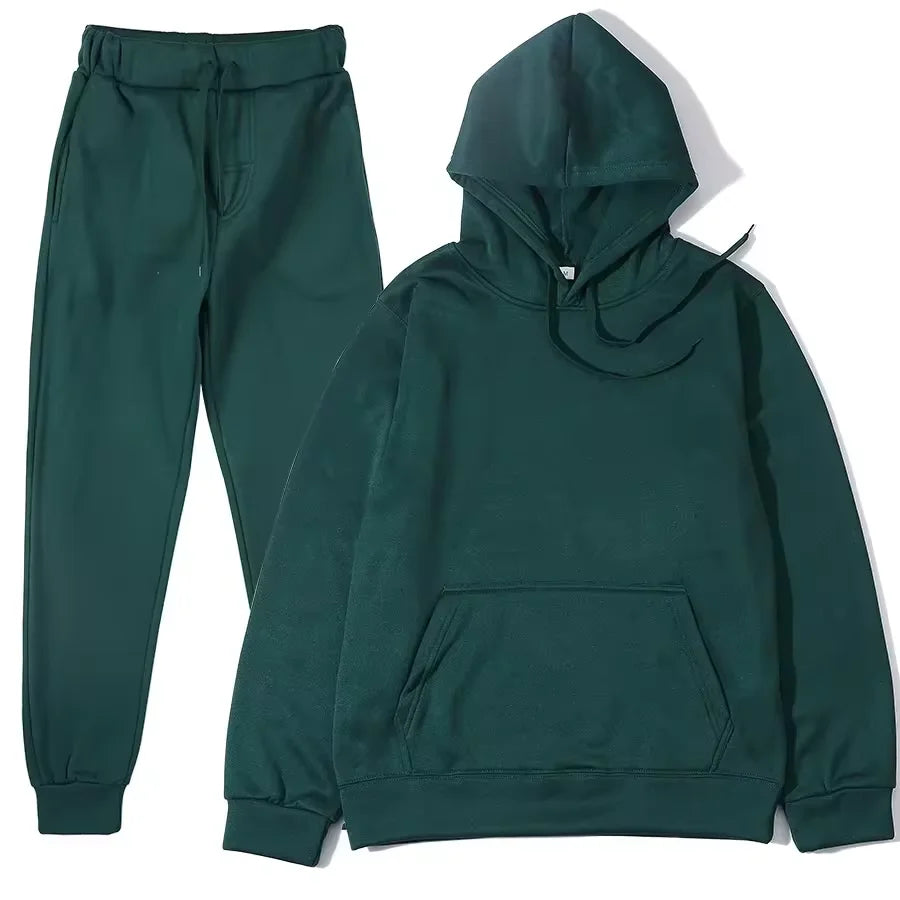 Winter Women Tracksuit Two Piece Set With Hooded Sweatshirt
