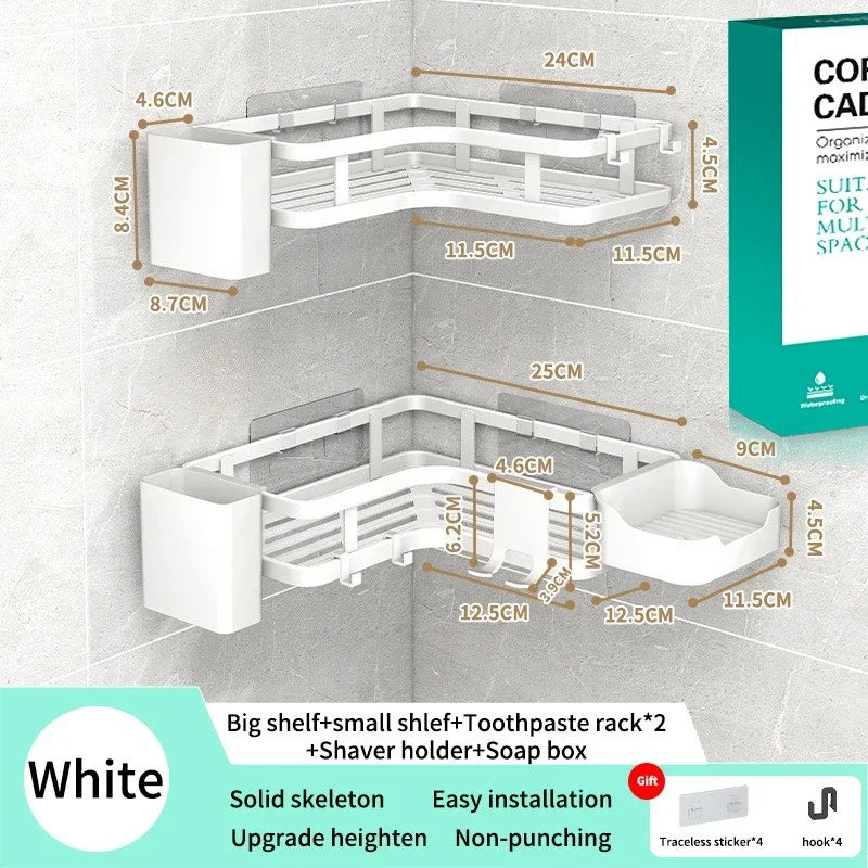Stainless Steel Corner Shelf Dual Layer No Drilling Wall Mounted Organizer