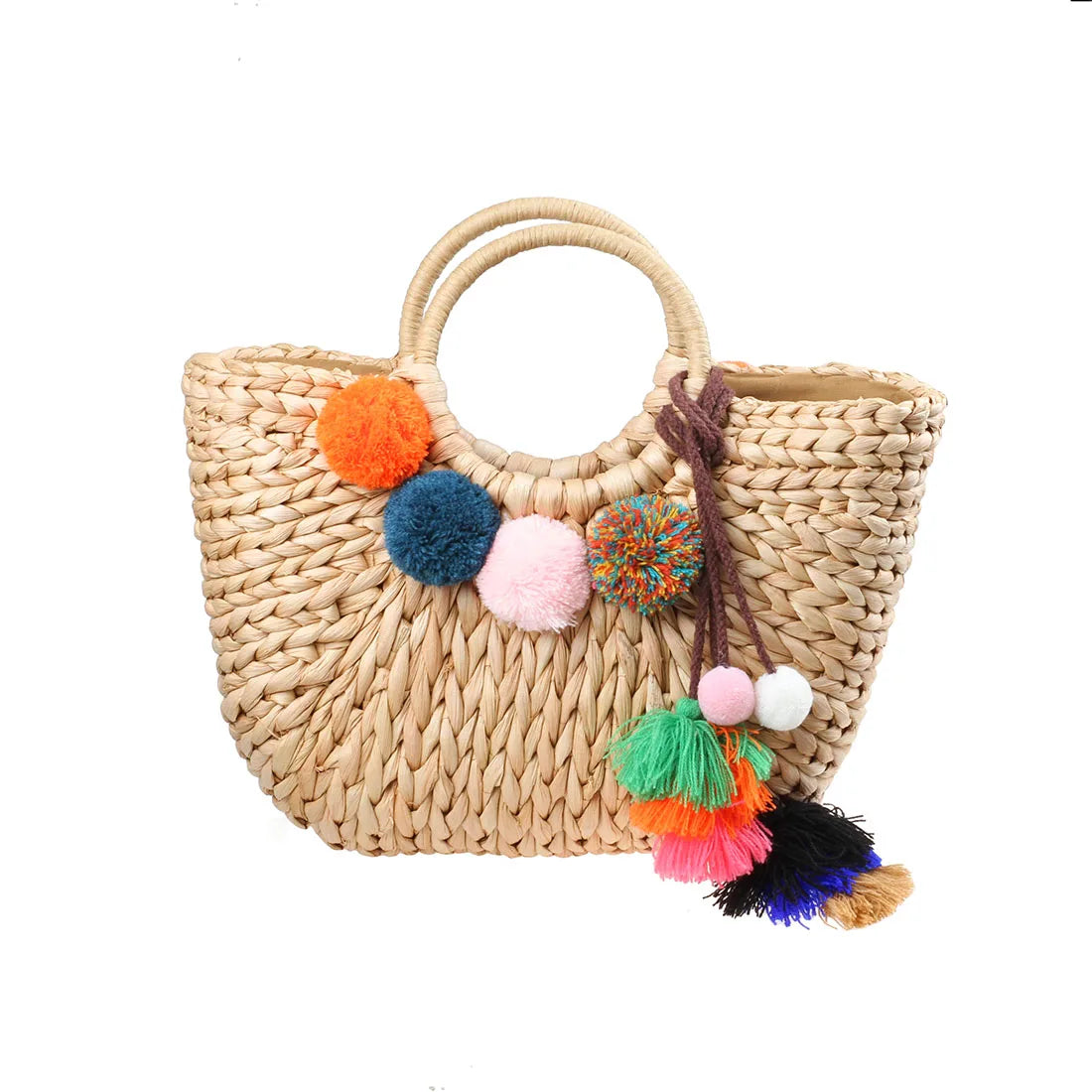 Straw Woven Handbags Beach Bag Handmade Woven Bucket Bag Shopping Tote Bag